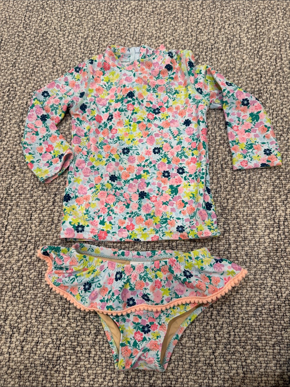 Girls' Floral Long-Sleeve Rash Guard Swim Set - Pink Multicolor